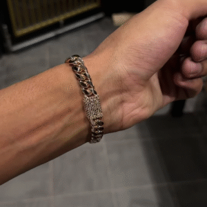 Rose Gold Cuban Link Bracelet with Natural Brown VS Diamonds